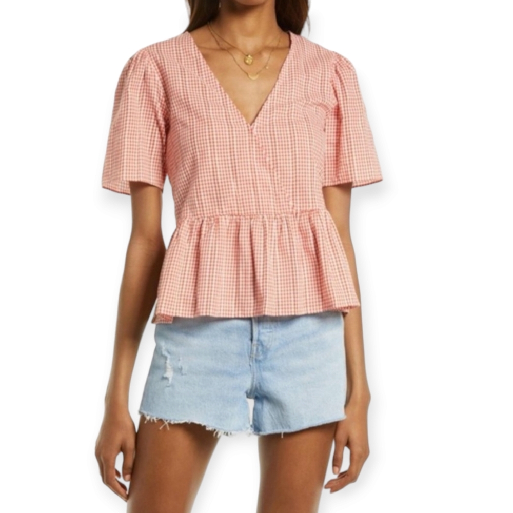 Made Gingham Lace Crossover Top
